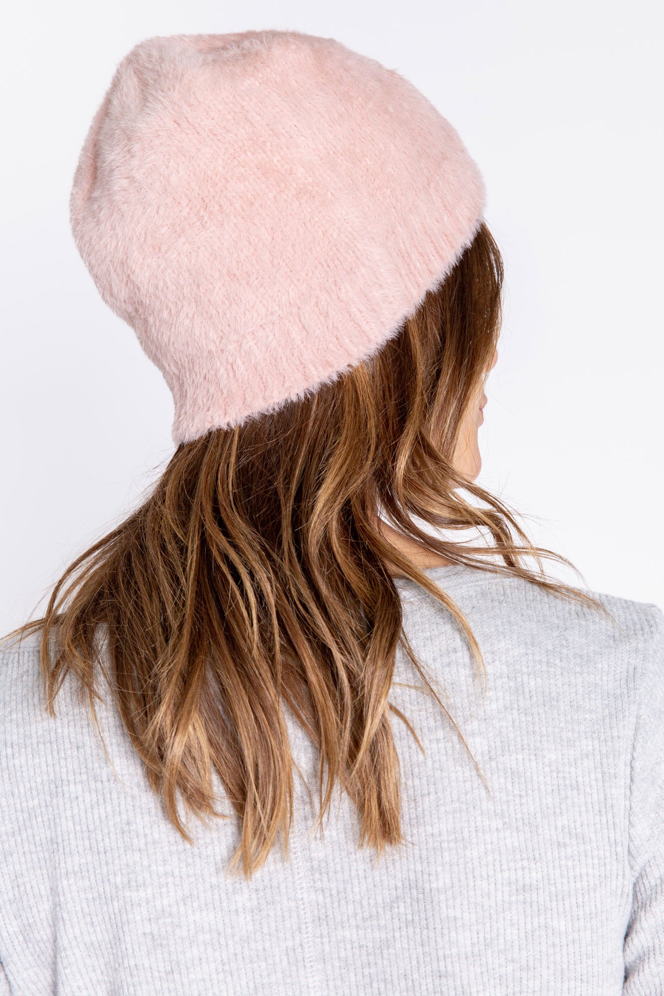 Feather Knit Beanie in Pink Clay