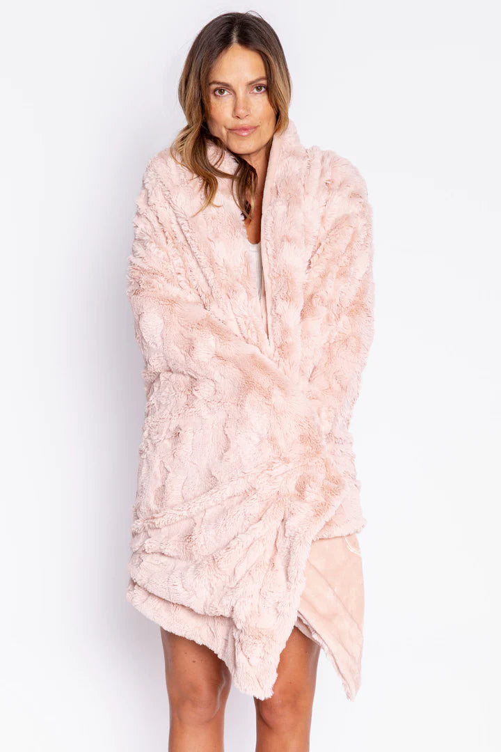Luxe Plush Embroidered Blanket in Blush