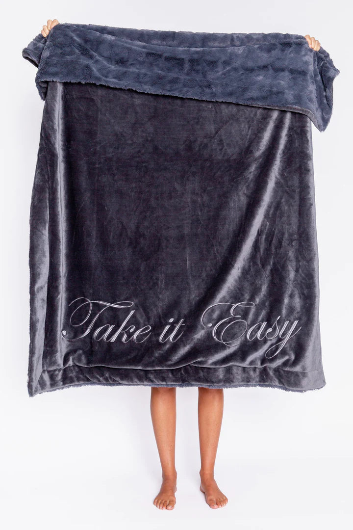 Luxe Embroidered Blanket in Charcoal