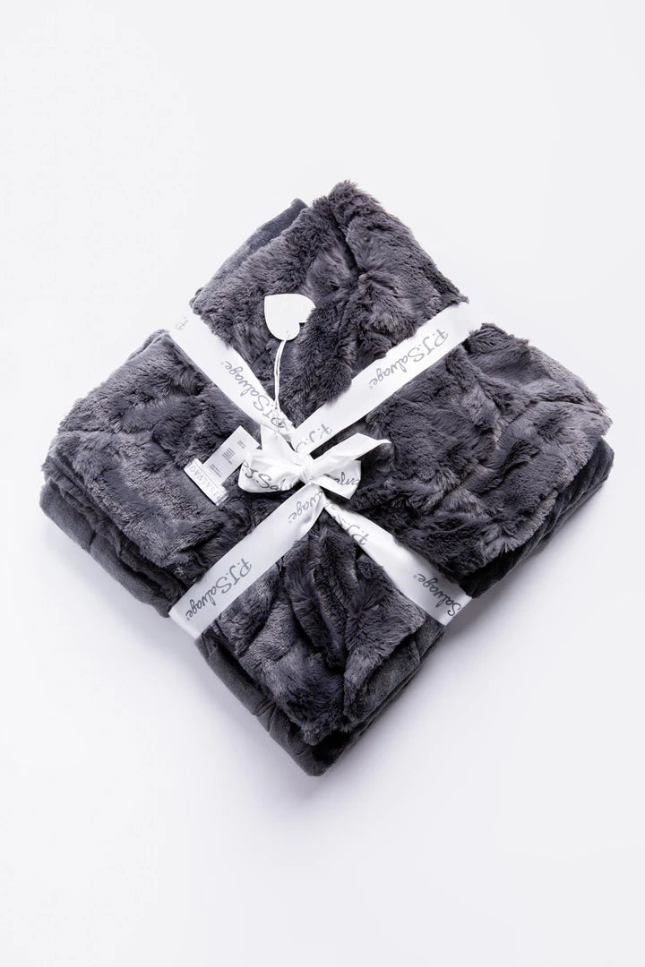 Luxe Embroidered Blanket in Charcoal