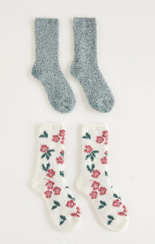 2-Pack Floral Plush Socks in Washed Pine
