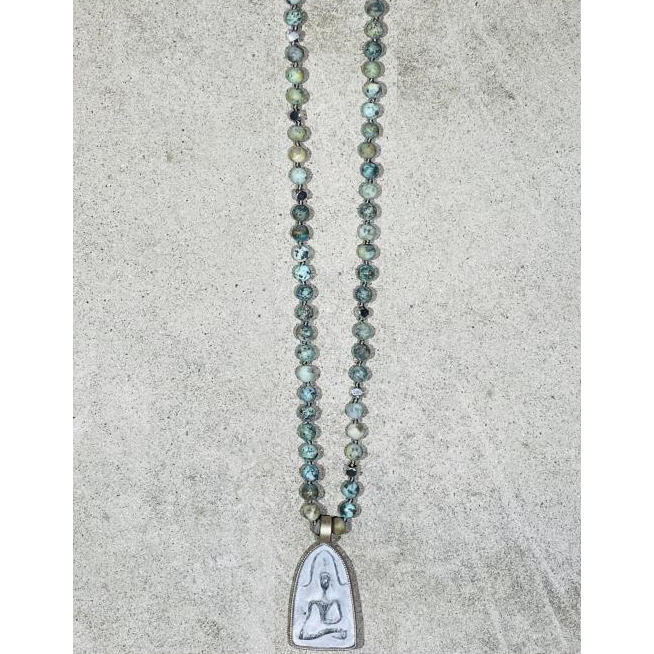 Buddha 52 Necklace in African Turq