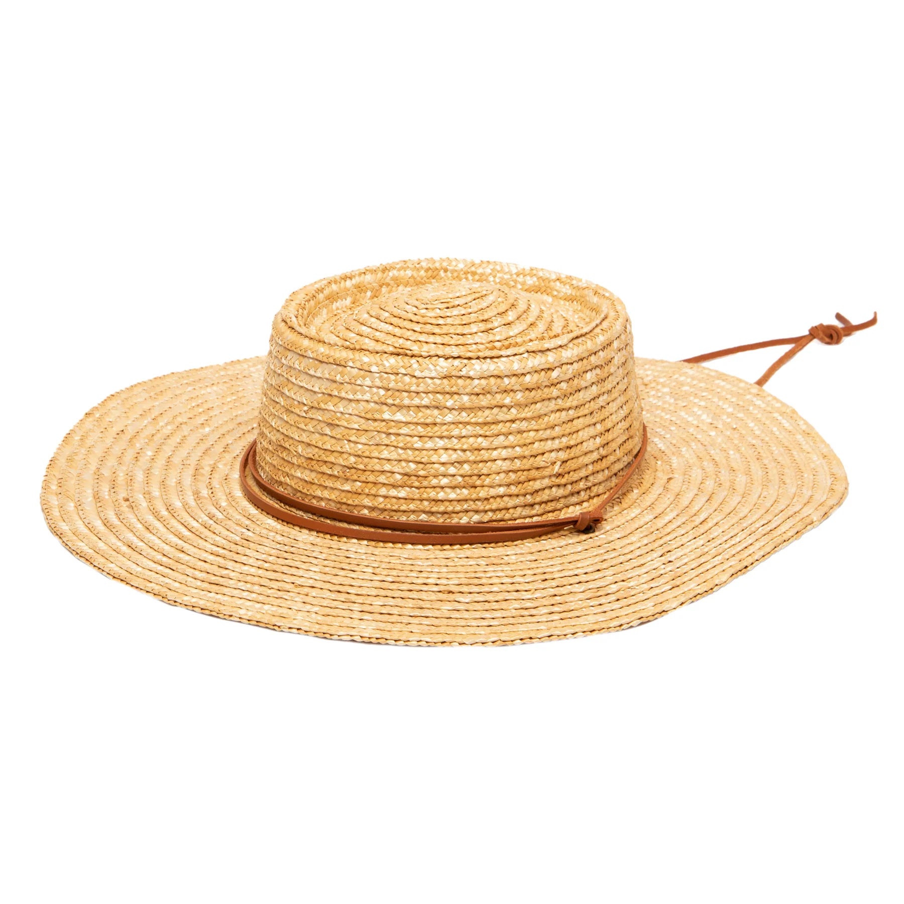 Women's Wheat Straw Hat with Leather Chin Cord