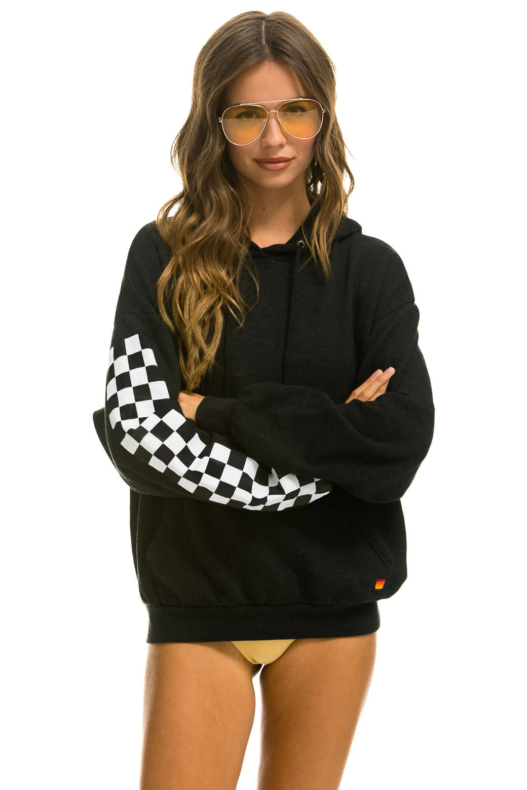 Relaxed Check Sleeve Pullover Hoodie